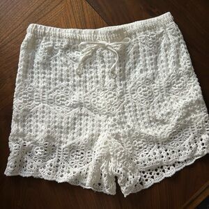 La Blanca White Lace Crochet Shorts with Scalloped Hem